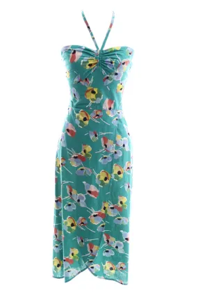 1970's Cotton Green Floral Vintage Halter Dress From Karavan