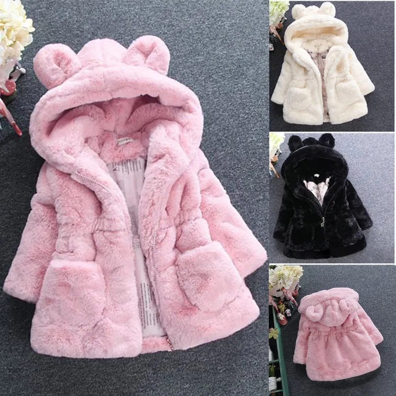 2018 New Winter Baby Girls Clothes Faux Fur Fleece Coat Pageant Warm Jacket Xmas Snowsuit 1-8Y