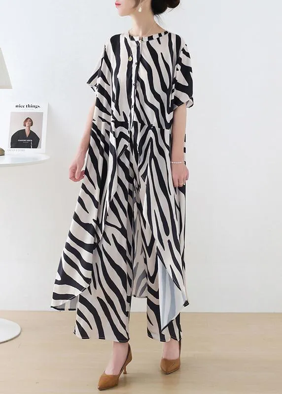 2021 Summer Suit Zebra Stripe Silk Wide Leg Pants Irregular Two Piece Set