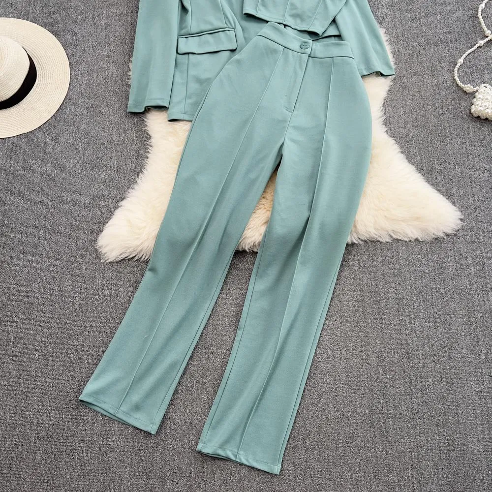 3 Pcs Women's Long Sleeve Solid Color Pants Set Free size - 419517