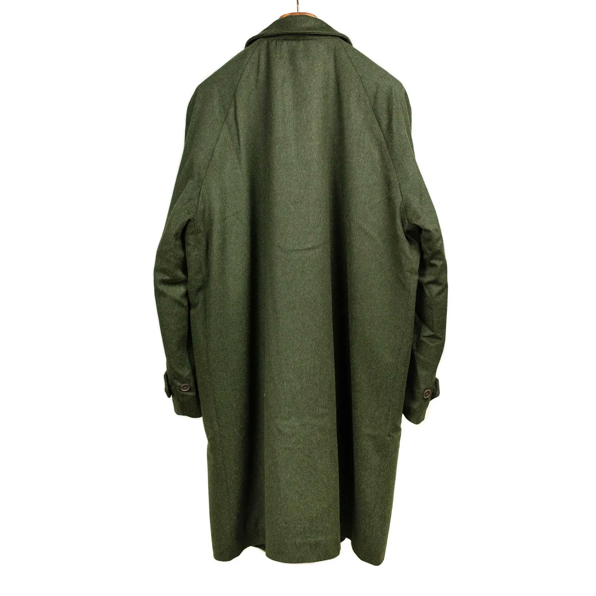 A Coat raglan coat in forest green wool and alpaca