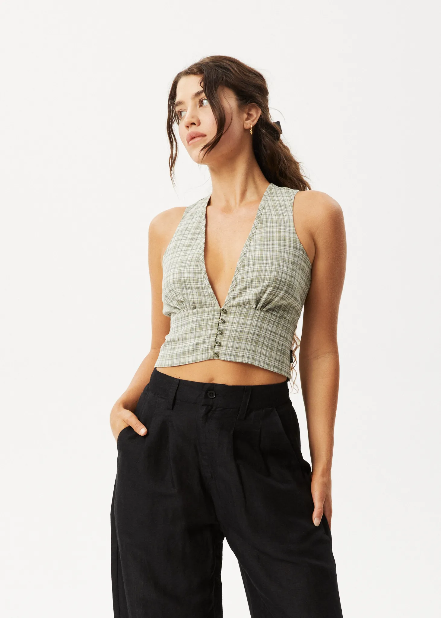 AFENDS Womens Willow Check - Top - Military Check