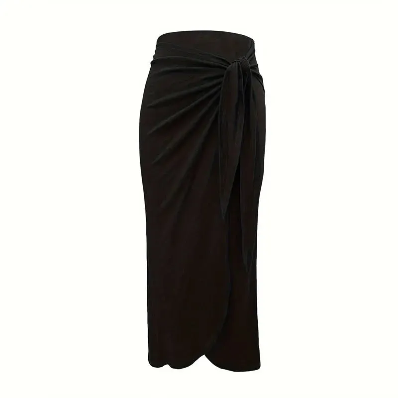 Autumn Summer Black Knitted Classical Casual Knot Irregular High Quality Skirt