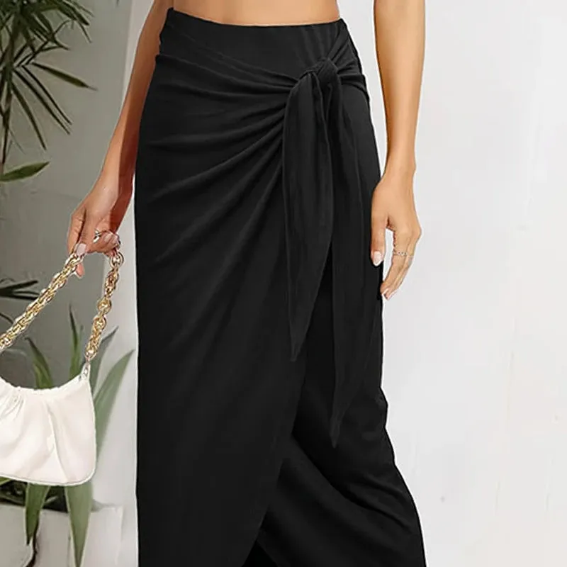 Autumn Summer Black Knitted Classical Casual Knot Irregular High Quality Skirt