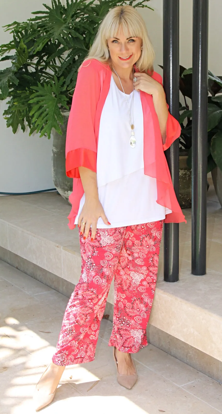 Ava Chiffon Waterfall Jacket Coral