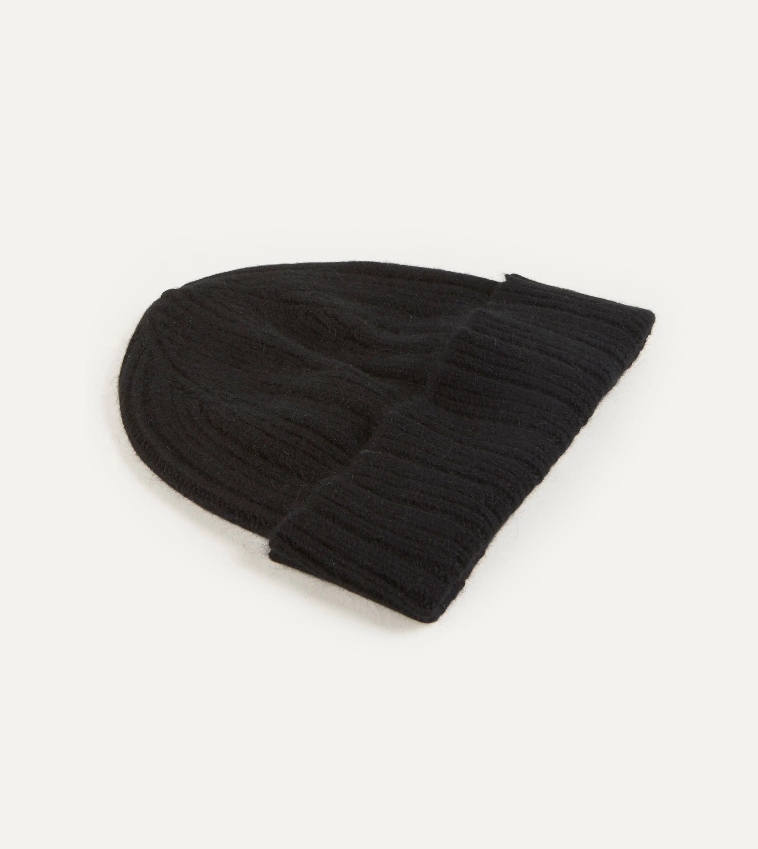 Black Angora Lambswool Ribbed Knit Cap