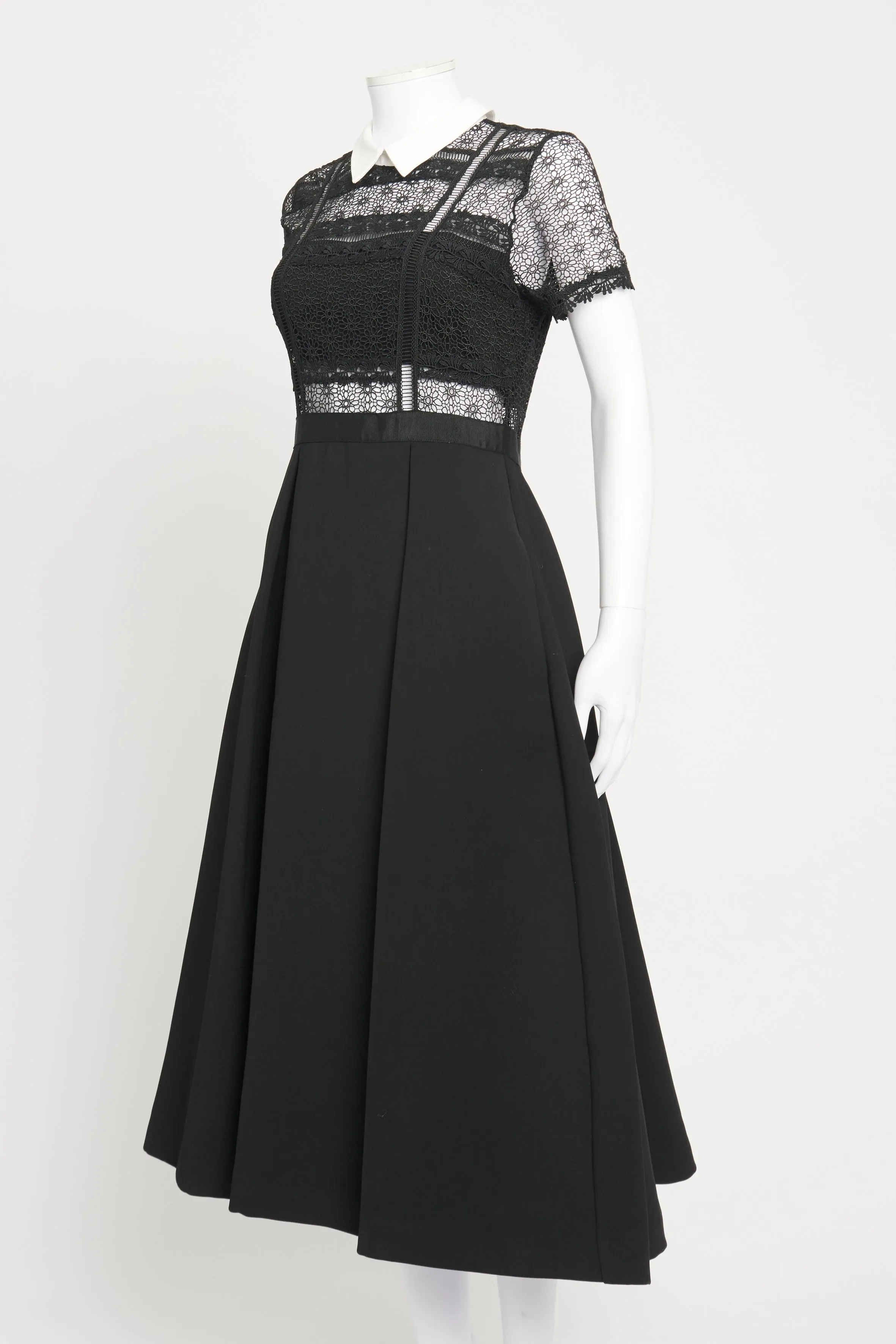 Black Fleur Lace Panel Preowned A-Line Dress