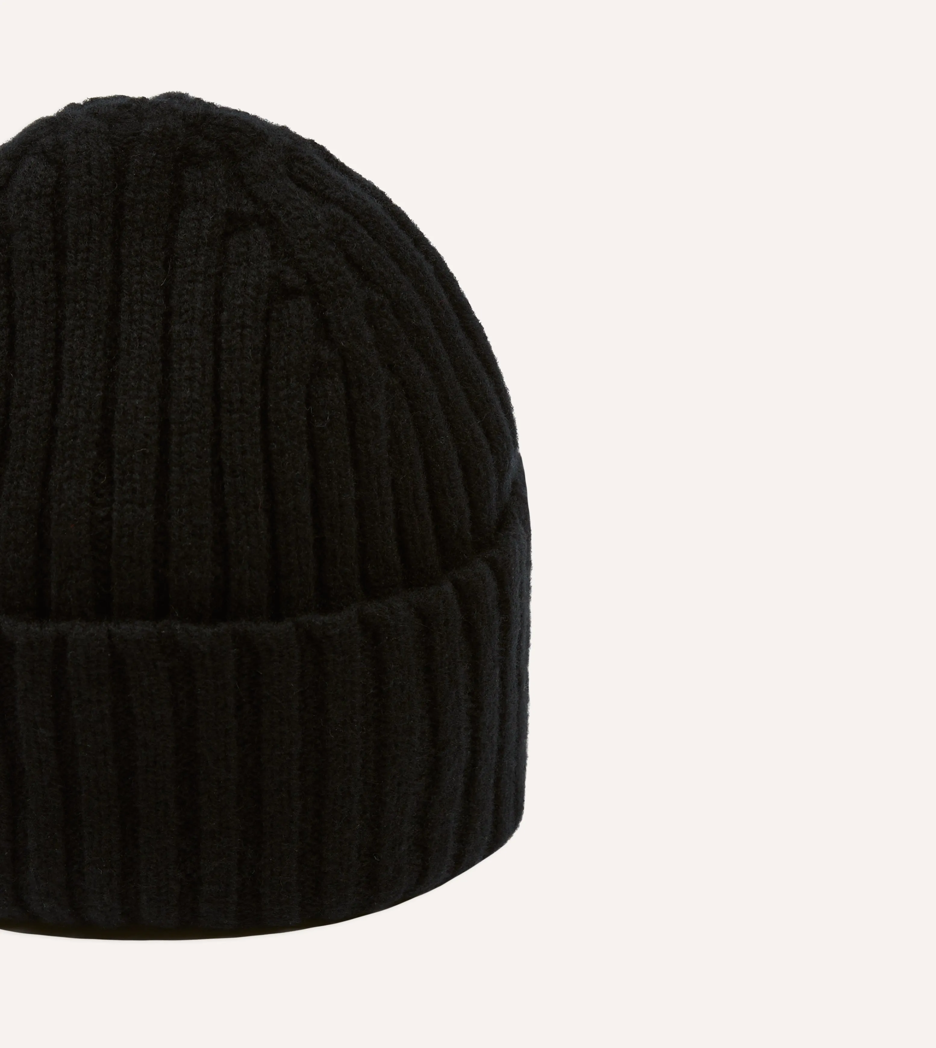 Black Lambswool Ribbed Knit Cap