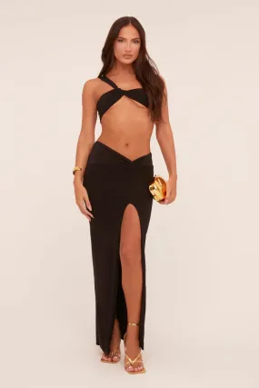 Black One Shoulder Crop Top & Twist Detail Maxi Skirt Co-ord Set - Kacie