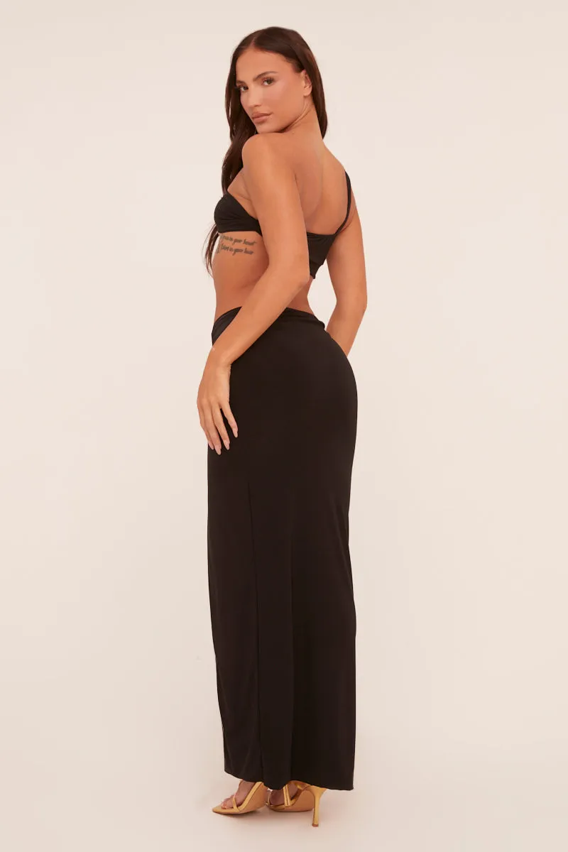 Black One Shoulder Crop Top & Twist Detail Maxi Skirt Co-ord Set - Kacie