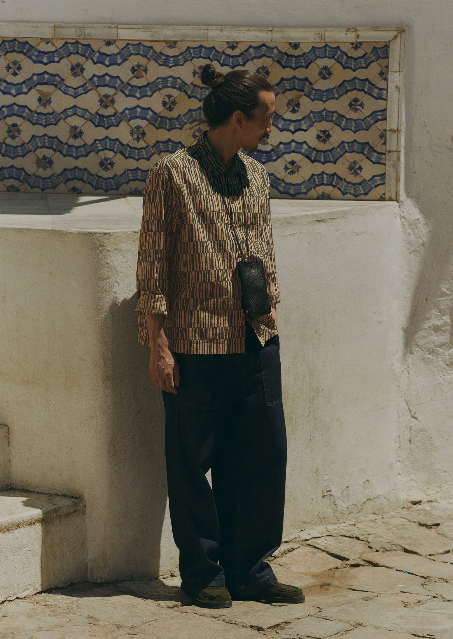 Block Print Irregular Check Shirt | Golden Sand