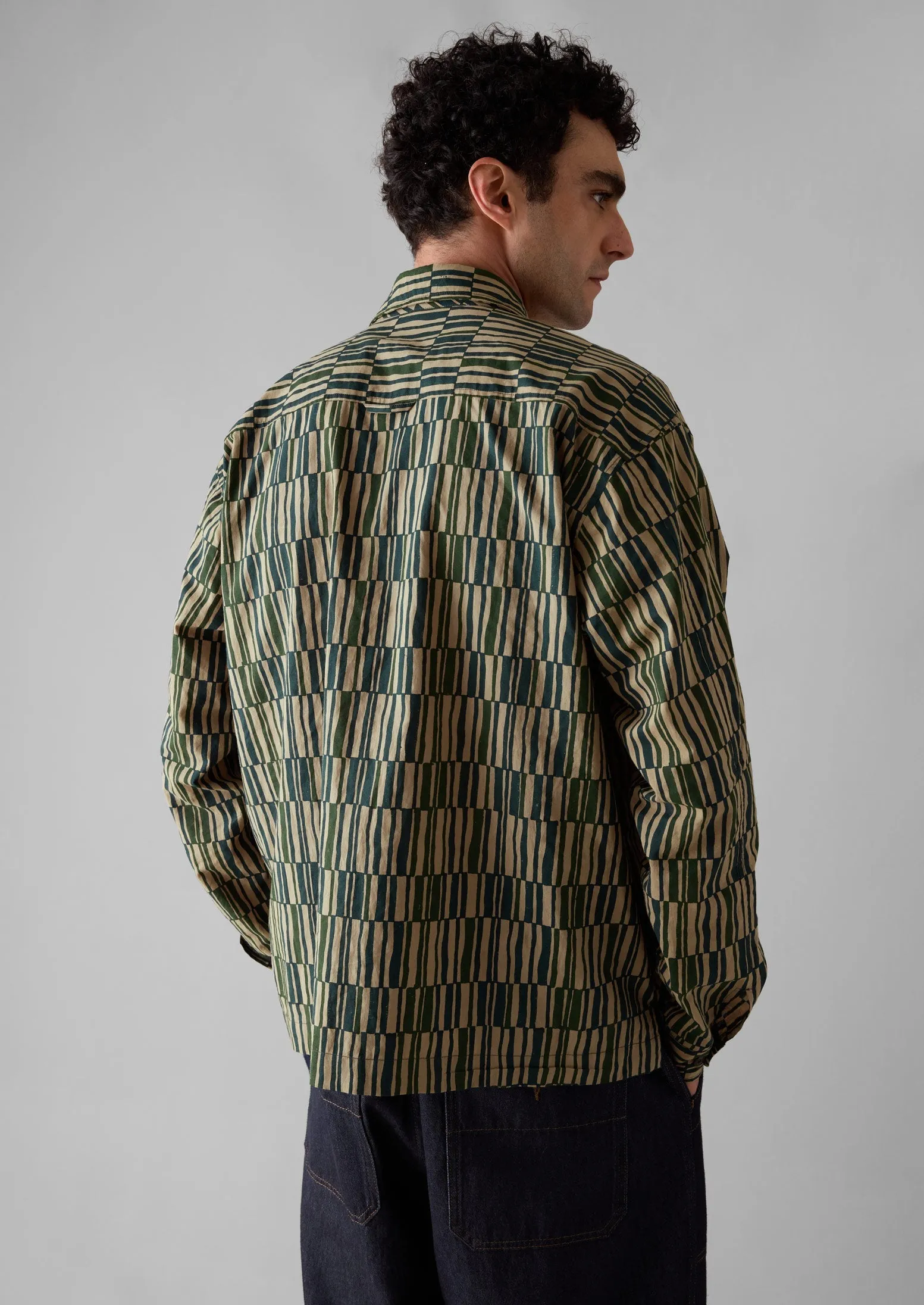 Block Print Irregular Check Shirt | Golden Sand