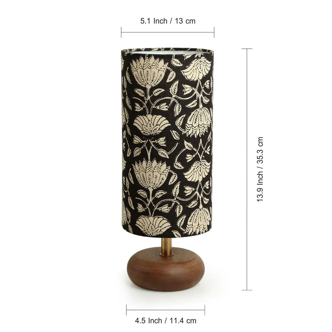 'Blooming Lotus' Cylindrical Table Lamp In Mango Wood (14 Inch)