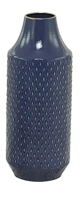 BLUE METAL DIAMOND EMBOSSED EXTERIOR VASE