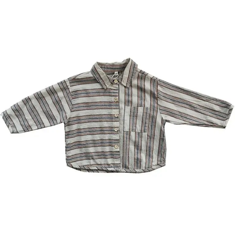 Boys' Striped Cotton Long Sleeve Button-Up Shirt