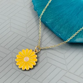 Brass Enamel Yellow Gold Daisy Flower Pendant For Women Girls