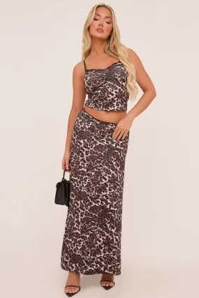 Brown Leopard Print Lace Trim Crop Top & Maxi Skirt Co-ord Set - Dorothy