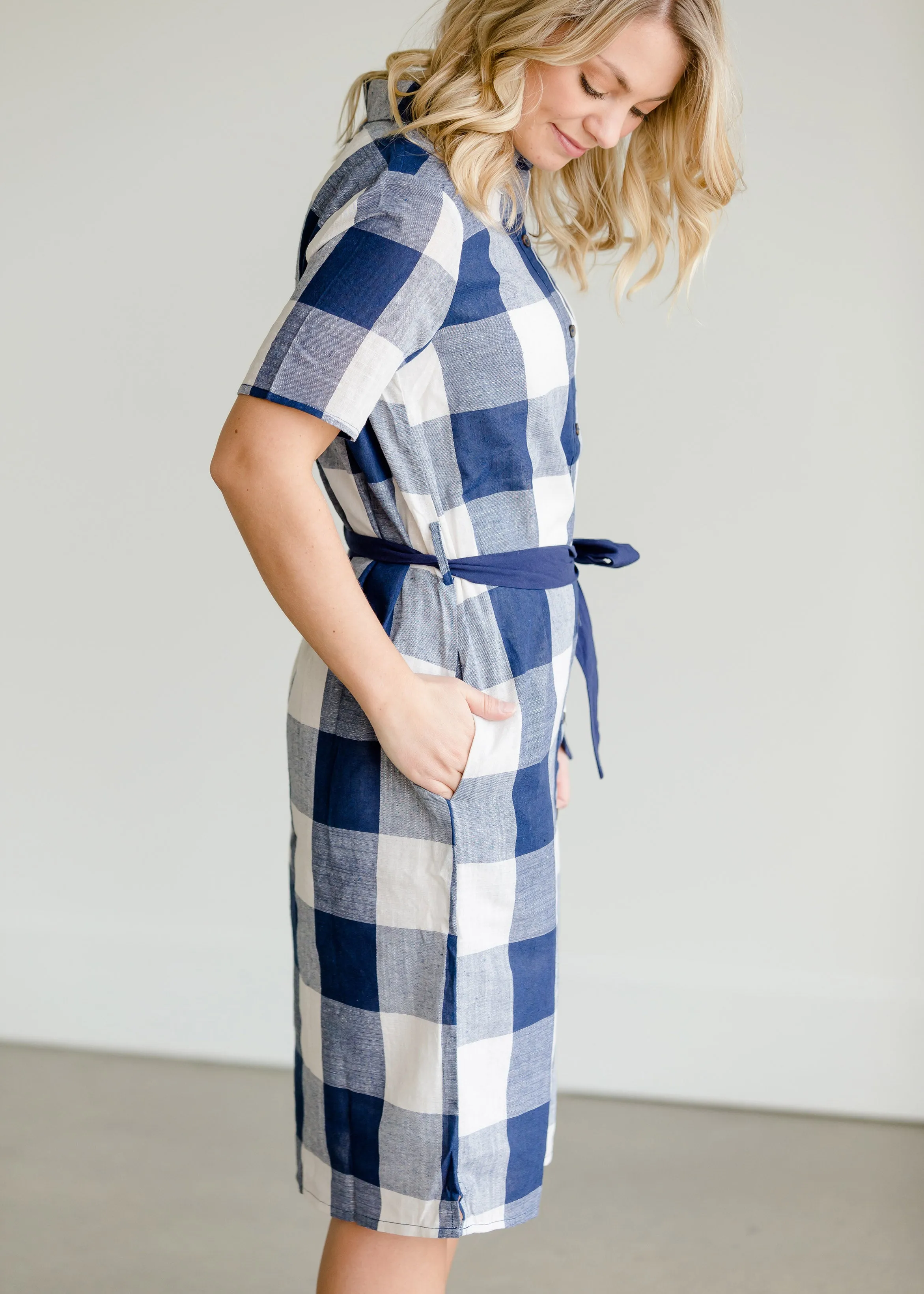 Buffalo Check Blue Button Midi Dress - FINAL SALE