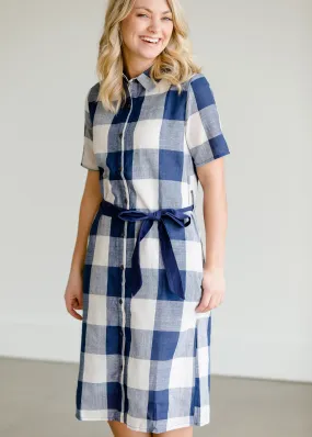 Buffalo Check Blue Button Midi Dress - FINAL SALE