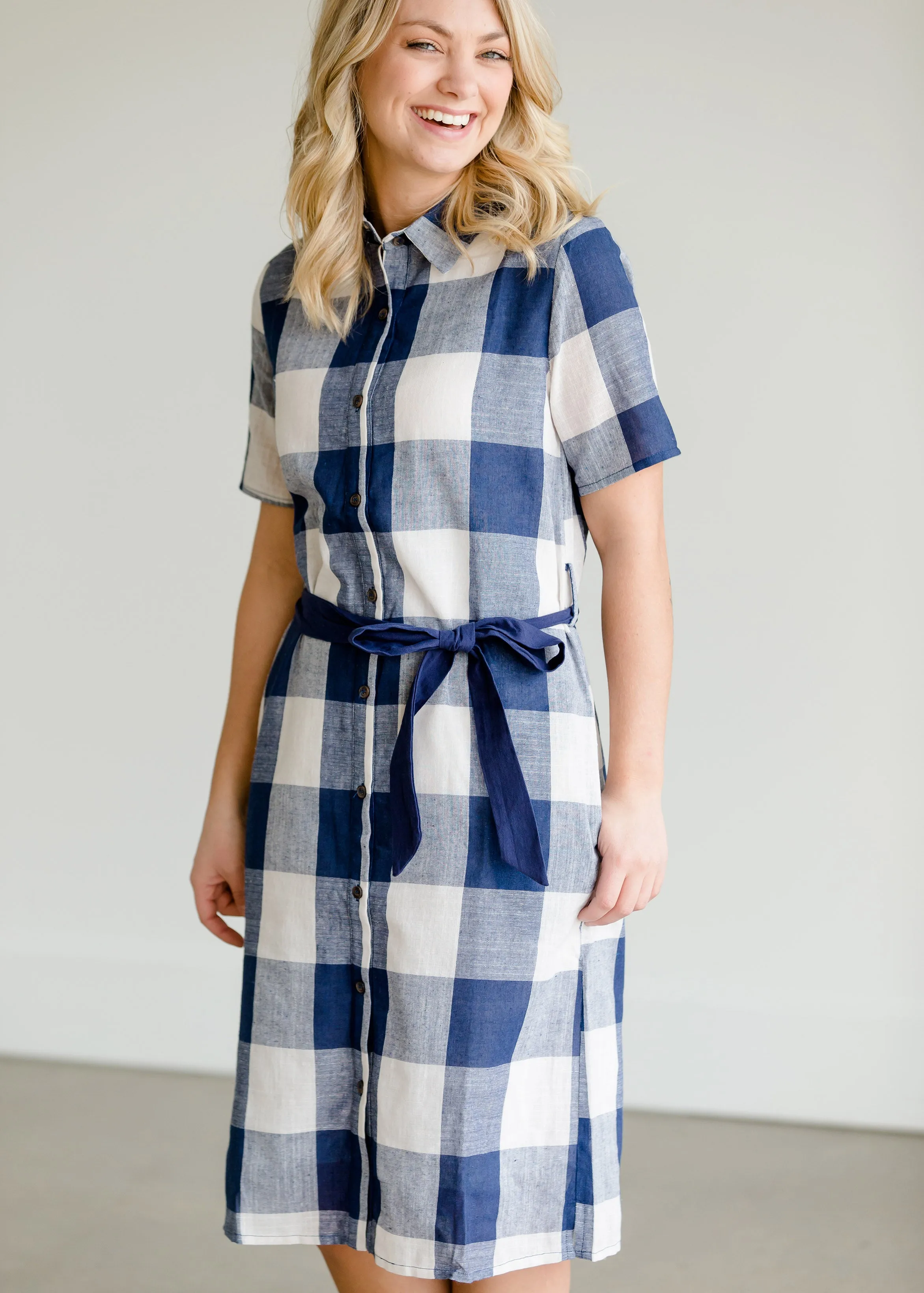 Buffalo Check Blue Button Midi Dress - FINAL SALE