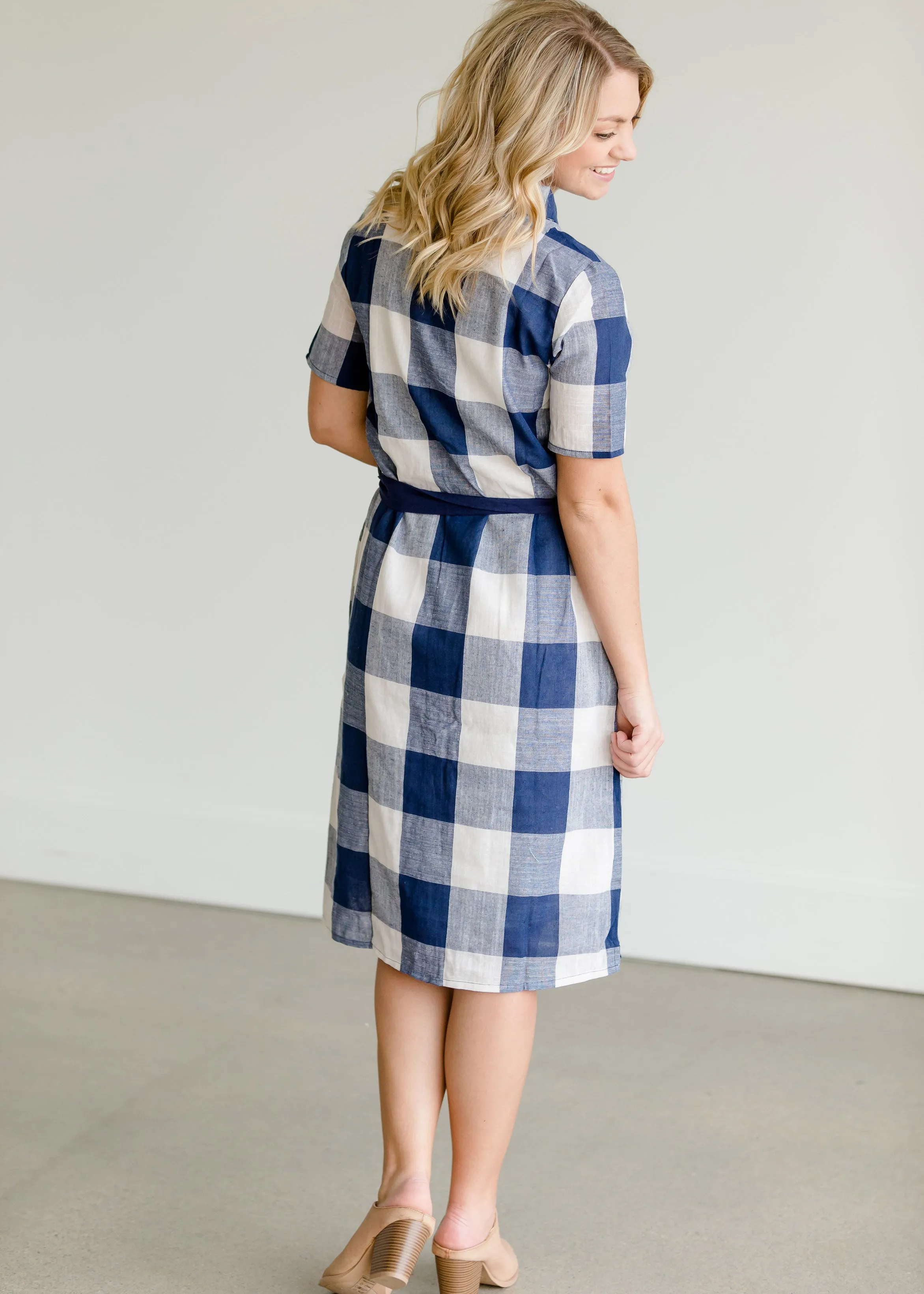 Buffalo Check Blue Button Midi Dress - FINAL SALE