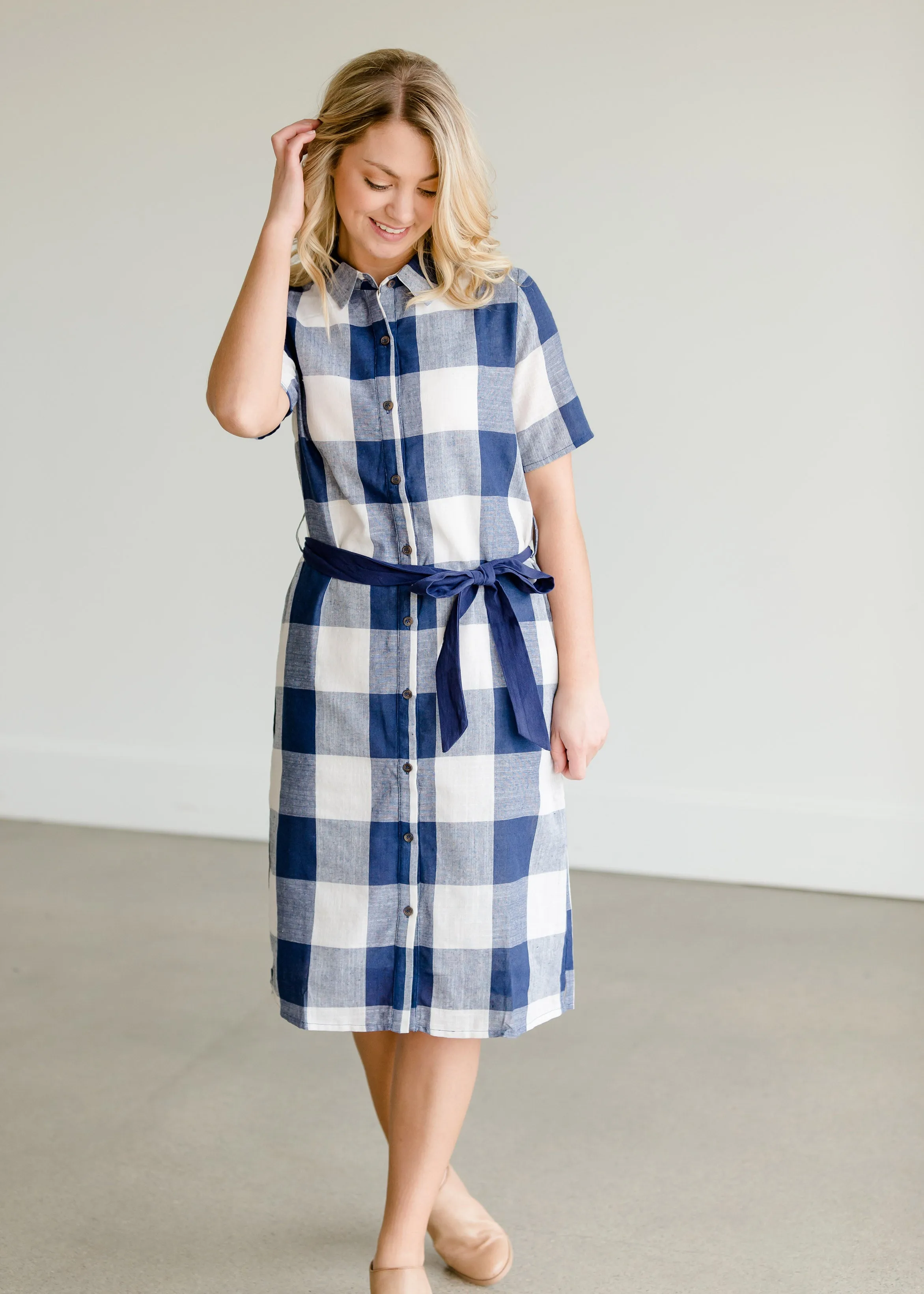 Buffalo Check Blue Button Midi Dress - FINAL SALE