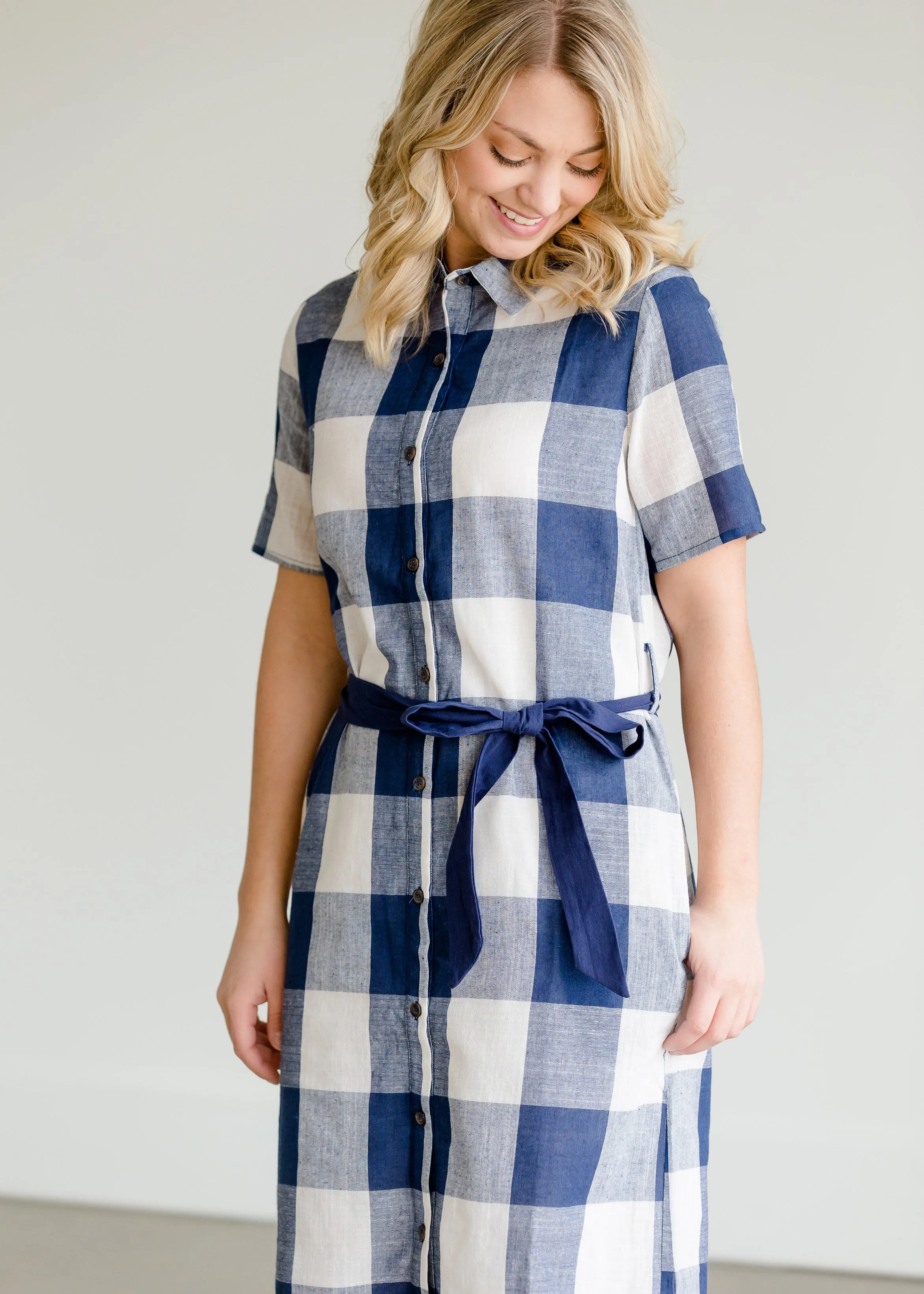 Buffalo Check Blue Button Midi Dress - FINAL SALE