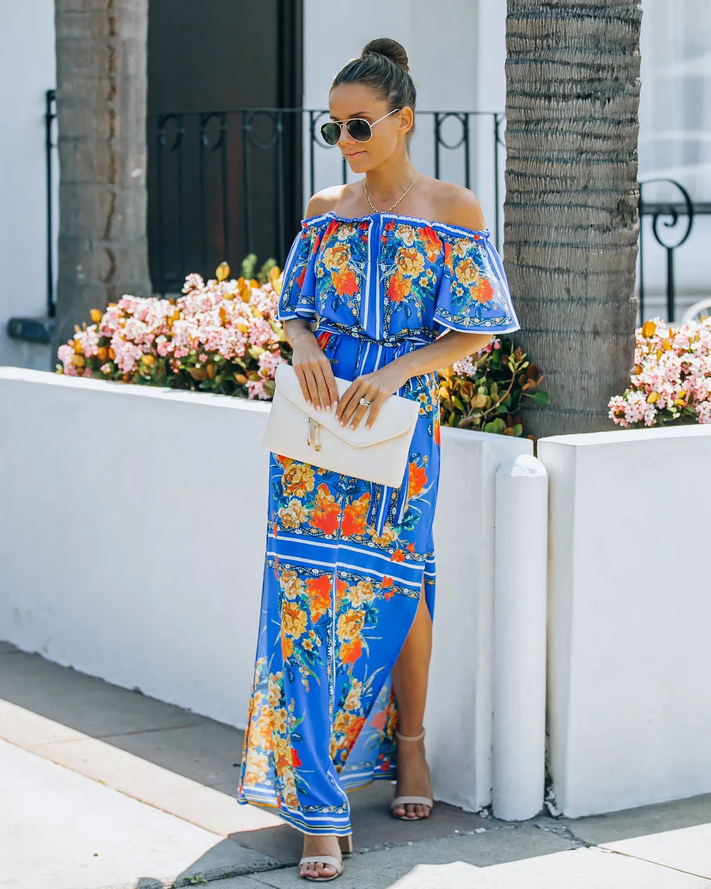 By Chance Floral Off The Shoulder Slit Maxi Dress