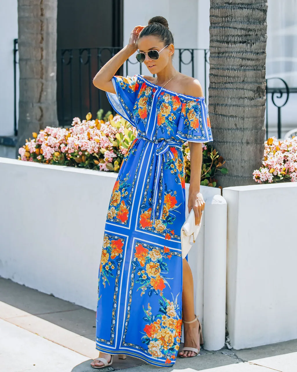 By Chance Floral Off The Shoulder Slit Maxi Dress