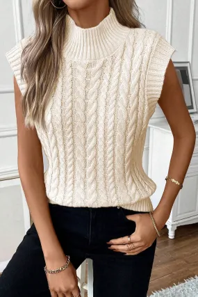 Cable Knit High Neck Sweater Vest