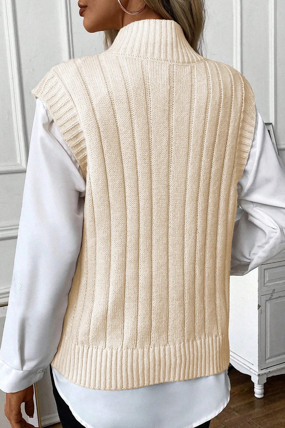 Cable Knit High Neck Sweater Vest