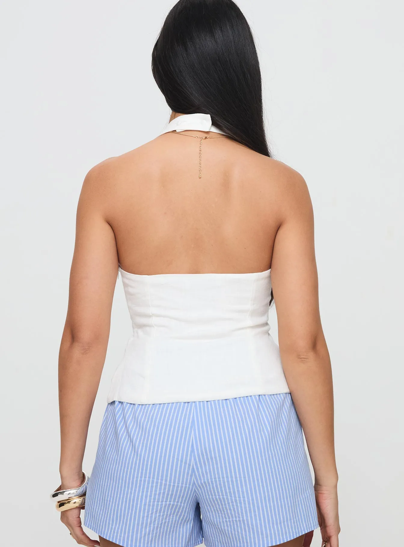 Clouded Linen Blend Vest Top White