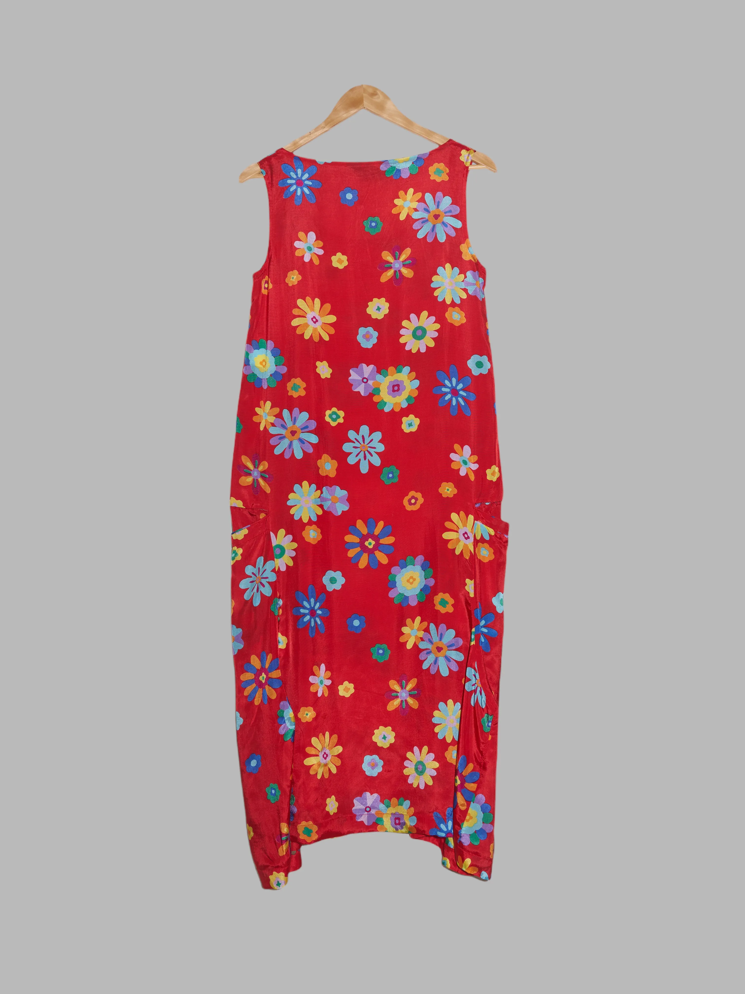 Comme des Garcons 1996 red floral print rayon sleeveless maxi dress