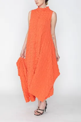 Coral Bubble Check High Neck Dress