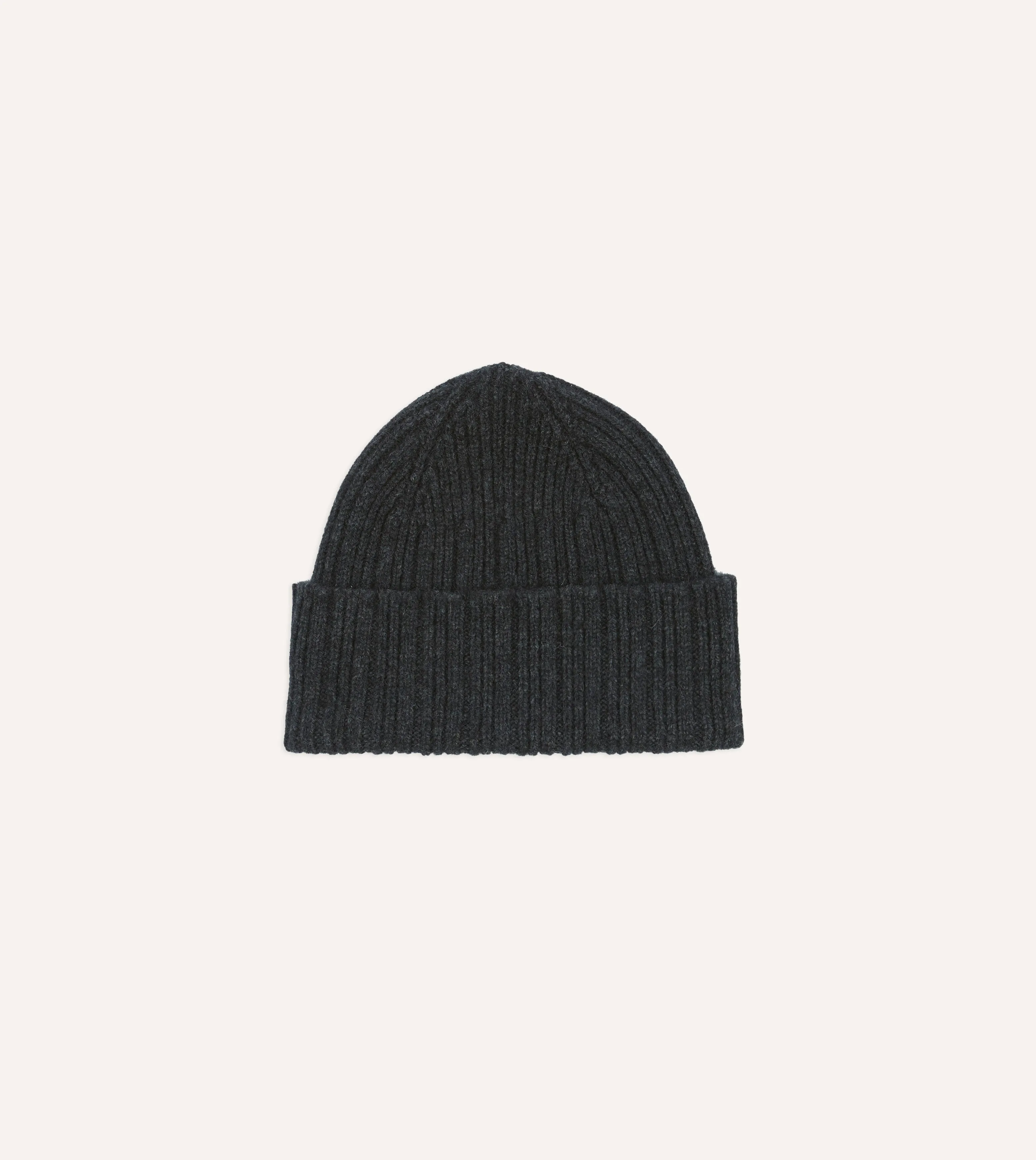 Dark Grey Angora Lambswool Ribbed Knit Cap