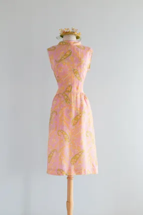 Darling 1960's Pink & Green Silk Dress By Mr. Gee / SM