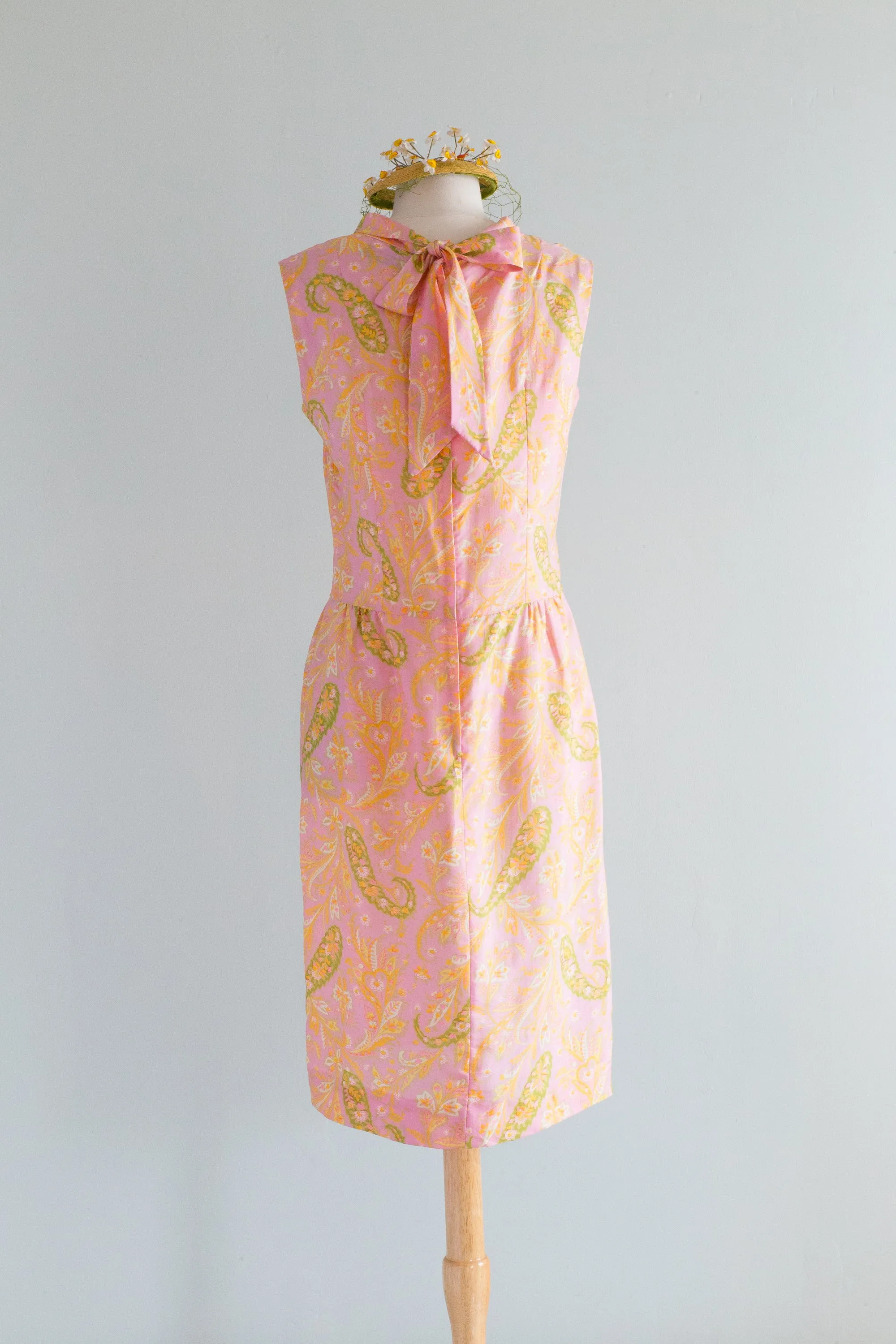 Darling 1960's Pink & Green Silk Dress By Mr. Gee / SM