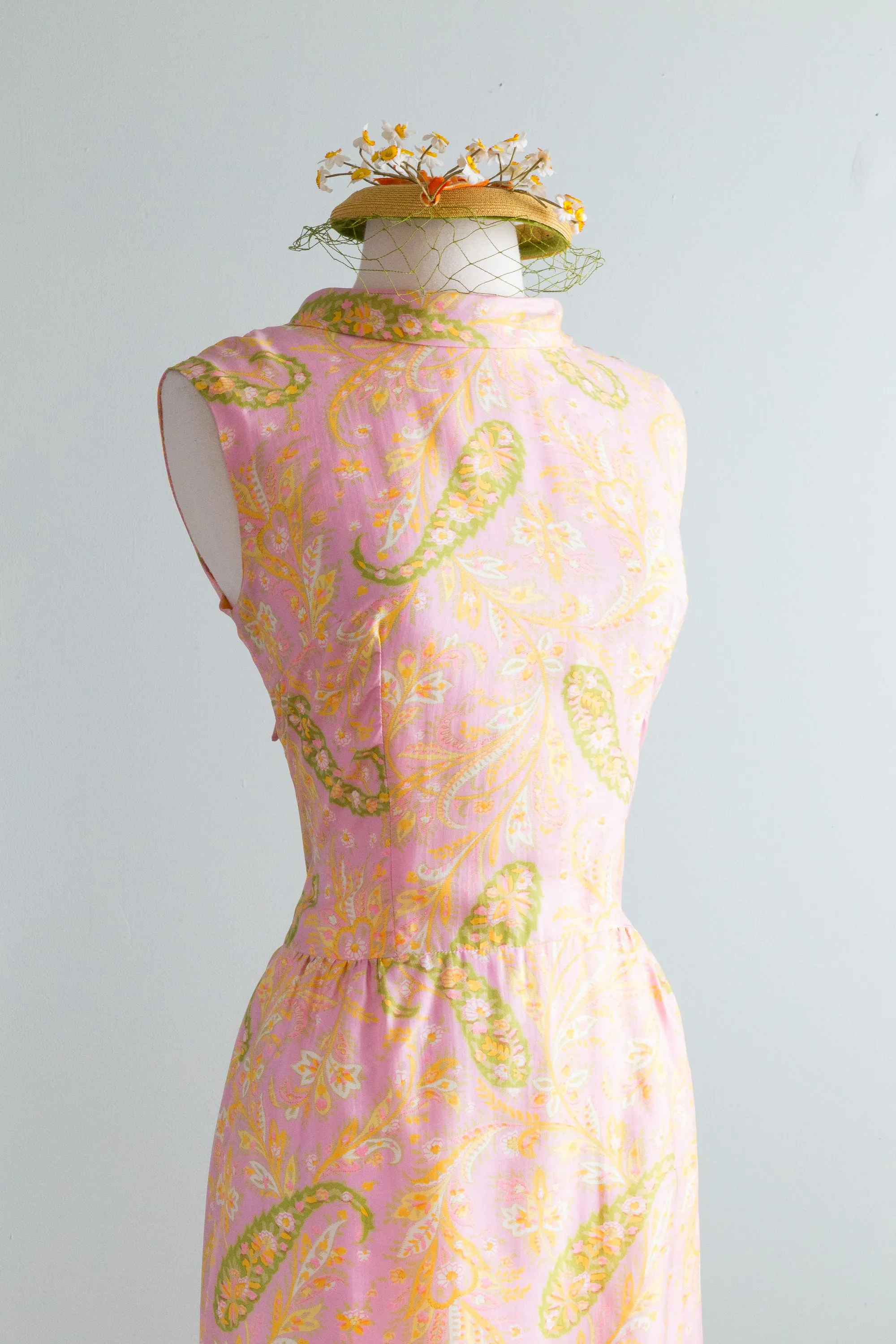 Darling 1960's Pink & Green Silk Dress By Mr. Gee / SM