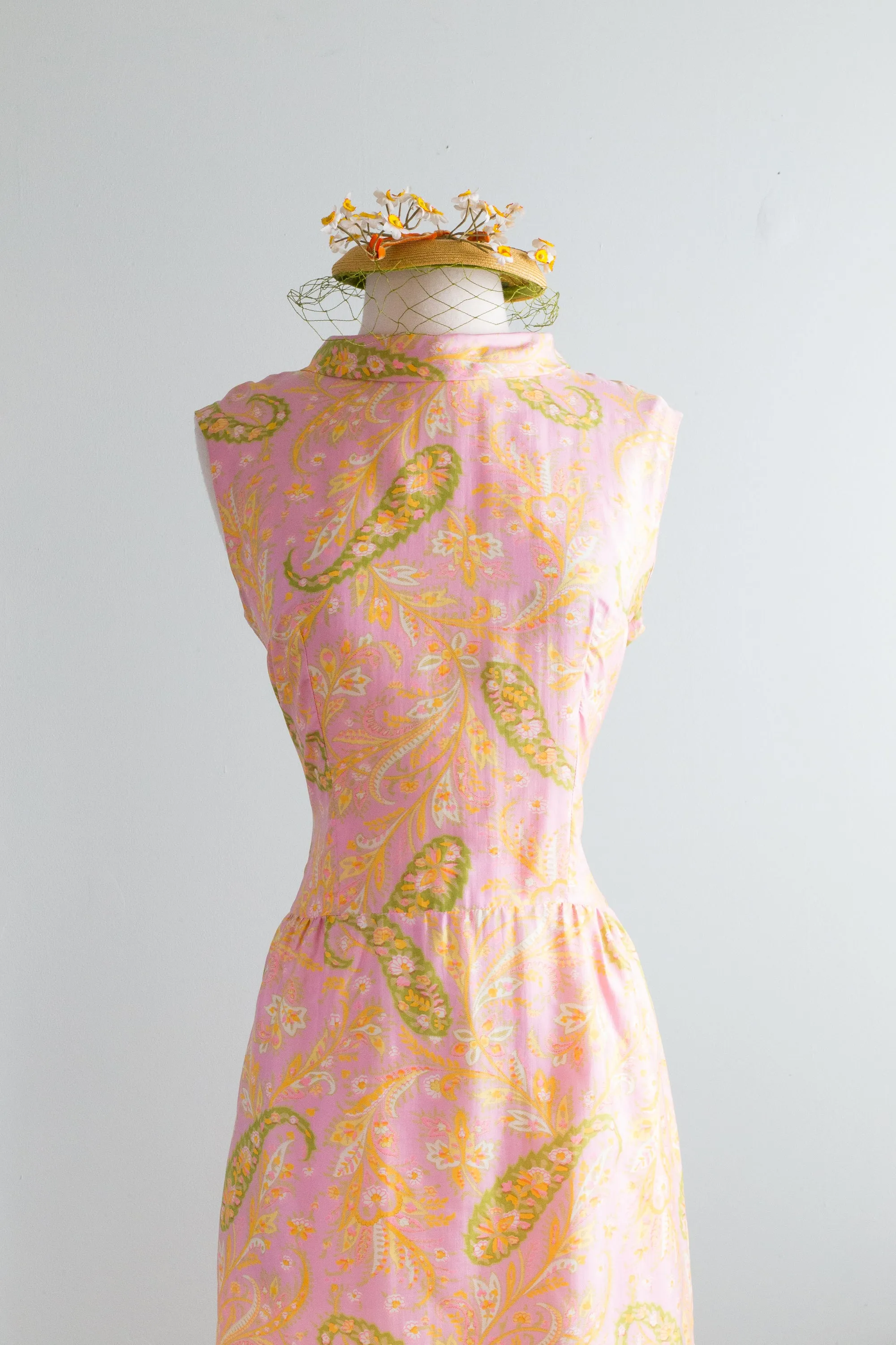 Darling 1960's Pink & Green Silk Dress By Mr. Gee / SM