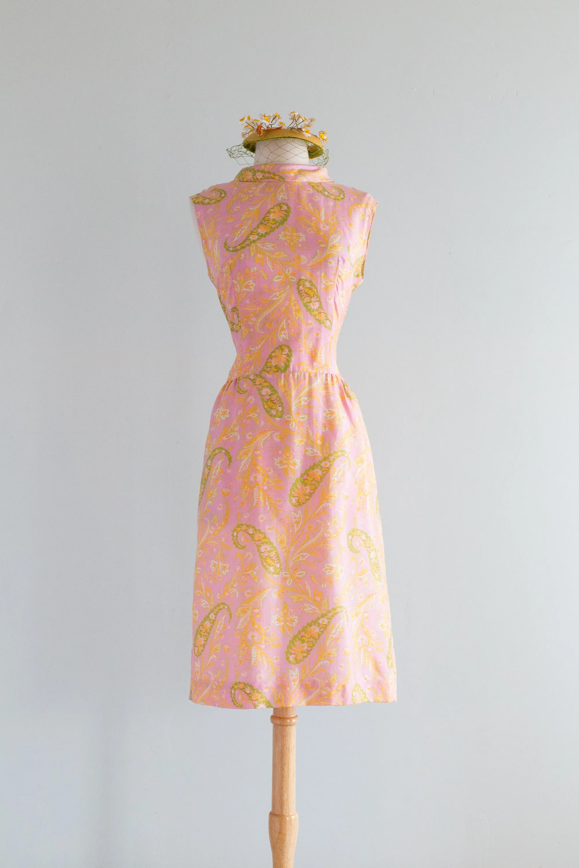 Darling 1960's Pink & Green Silk Dress By Mr. Gee / SM