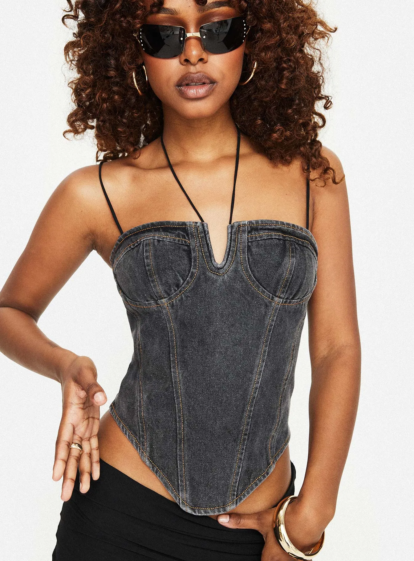 Del Gato Corset Top Charcoal