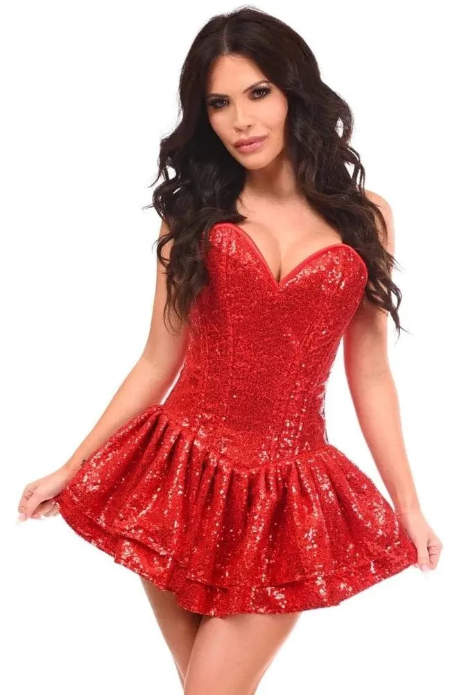 Deluxe Red Sequin Steel Boned Mini Corset Dress