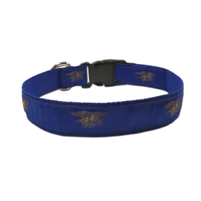 Dog Collar Royal Blue with Gold Trident