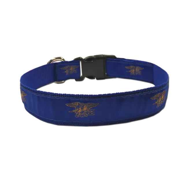 Dog Collar Royal Blue with Gold Trident