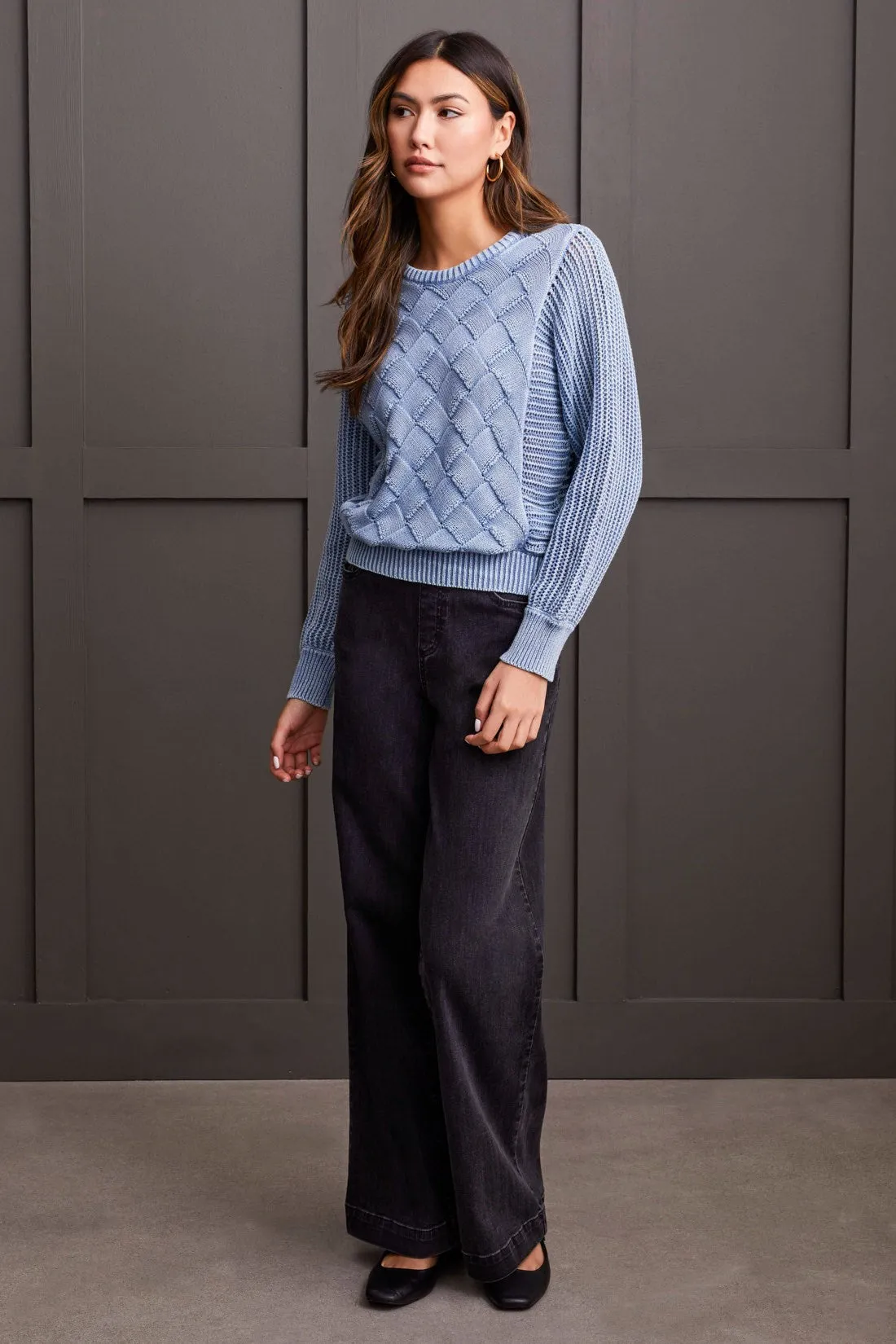 DOLMAN CREW NECK SWEATER WITH SPECIAL WASH-Blue jay