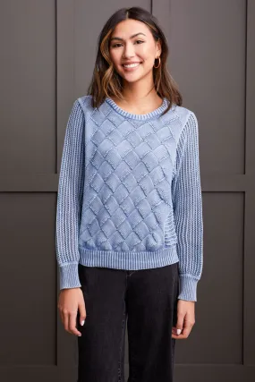 DOLMAN CREW NECK SWEATER WITH SPECIAL WASH-Blue jay