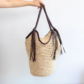 Elena Handbags Large Straw Woven Bucket Tote Bag