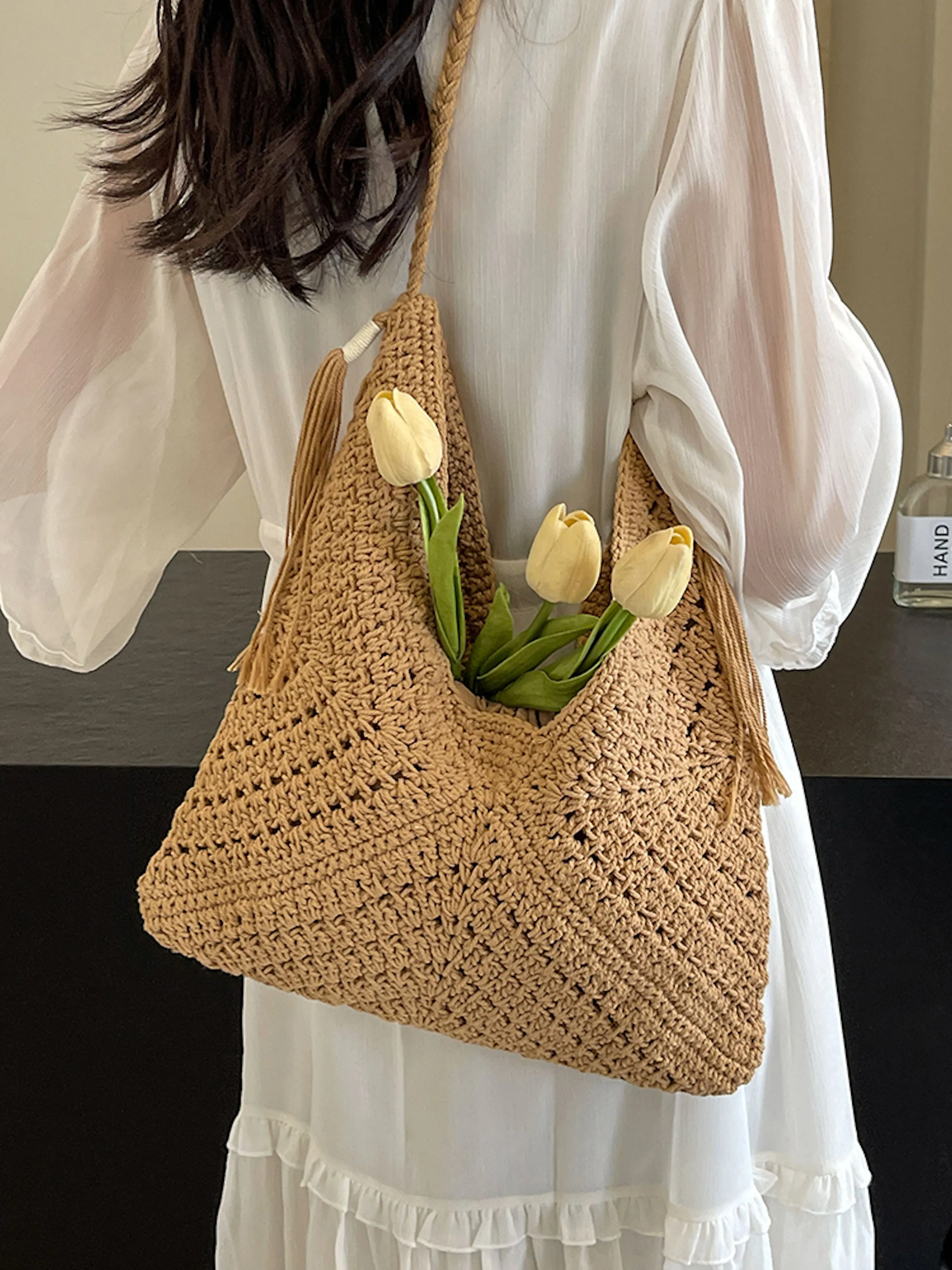 Elena Handbags Retro Cotton Crochet Shoulder Bag