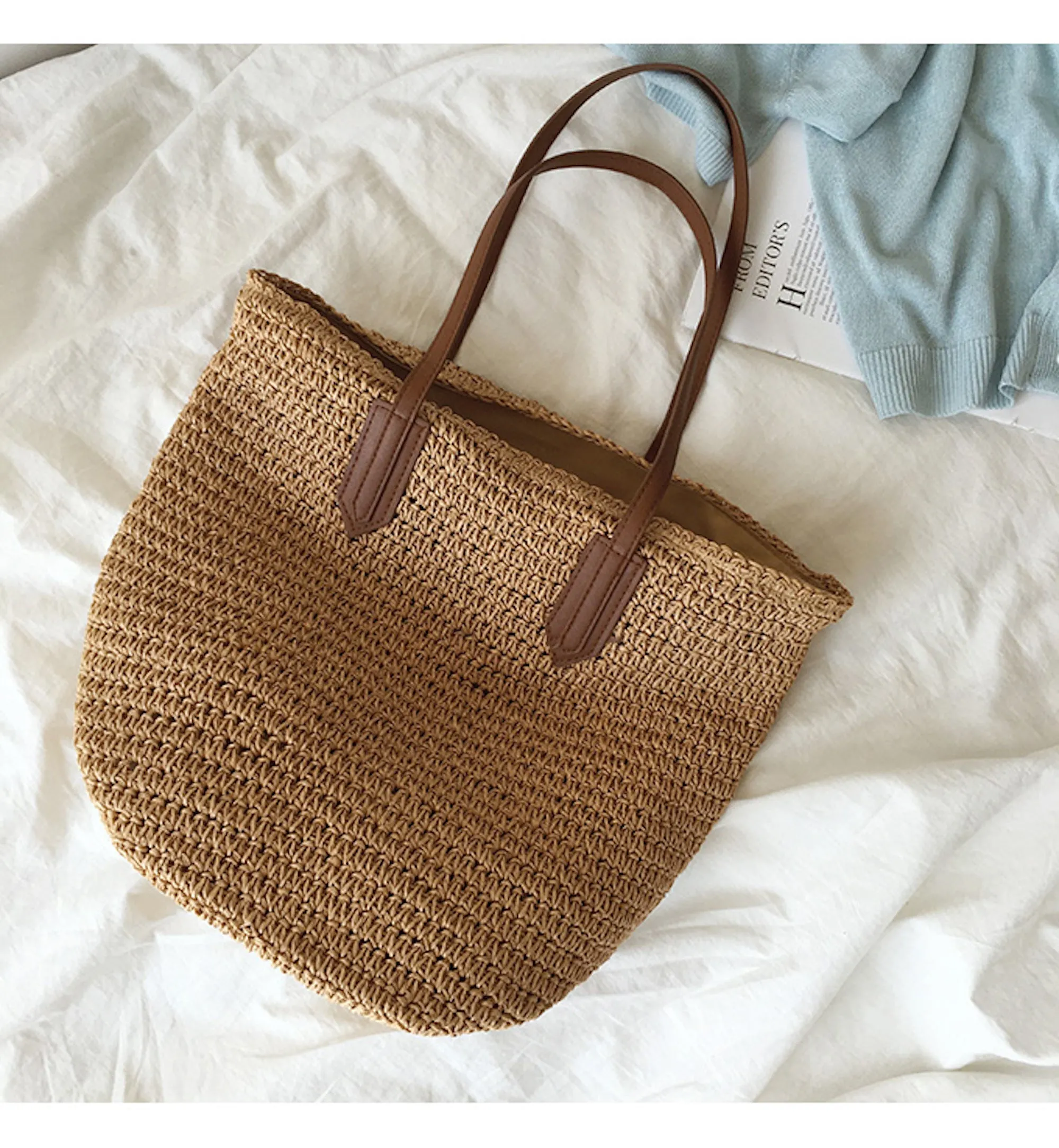 Elena Handbags Retro Straw Woven Tote Bag