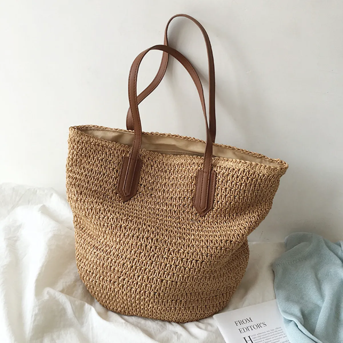 Elena Handbags Retro Straw Woven Tote Bag